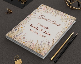 Custom wildflower guest book blank lined, Wildflower wedding guest book, Wildflower baby shower guest book, Wedding guest book wildflower