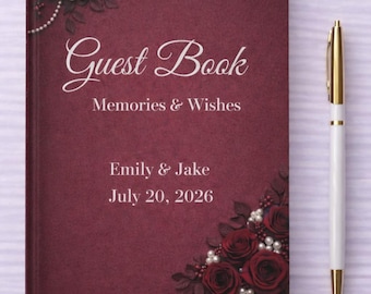 Księga gości w kolorze burgundzkim, Księga gości w kolorze perłowym, Księga gości weselnych w kolorze burgundzkim, Prosta księga gości, Księga gości weselnych w kolorze perłowym