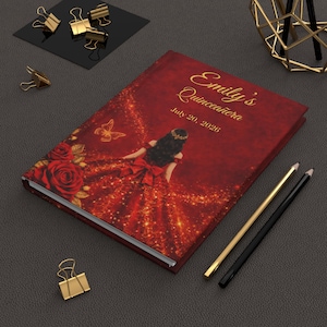 Quinceanera guest book red and gold blank lined 5" x 7", Quince guest book alternative, Guest book quinceanera, Quince memory book
