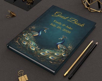 Wedding guest book peacock blank lined, Peacock guest book, Blank lined guest book, Alternative guest book peacock, Wedding guest book table