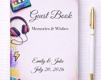 Retro guest book, Retro wedding guest book, 90s wedding guest book, 90s guest book, Music themed guest book, Music themed wedding guest book