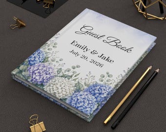 Hydrangea guest book blank lined, Hydrangea wedding guest book, Hydrangea planner, Hydrangea bridal shower guest book