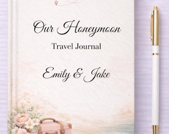 Dziennik podróży poślubnej, prezent ślubny w formie dziennika podróży, pamiątkowa książka z podróży poślubnej, dziennik podróży dla nowożeńców