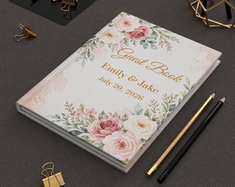 Watercolor wedding guest book blank lined, Wedding guest book for small wedding, Guest book for small wedding, Wedding guest book hardcover