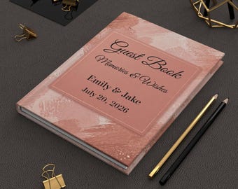 Rose gold guest book blank lined, Rose gold wedding guest book, Guest book traditional, Hardcover wedding guest book