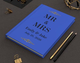 Mr and mrs wedding guest book blank lined, Mr and mrs guest book, Royal blue wedding guest book, Classy wedding guest book