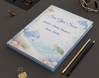 Księga gości na baby shower Sea you soon, Księga gości na baby shower Sea you soon, Mała księga gości na baby shower, Księga gości na baby shower ze zwierzętami morskimi