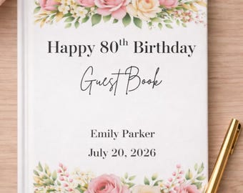 80th birthday guest book floral, 80th birthday party guest book, Guest book 80th birthday, 80th birthday guest book sign