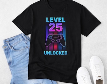 Level 25 unlocked shirt, 25th birthday gamer shirt, 25th birthday gifts for son, 25th birthday gifts for boyfriend, Born in 2001 shirt