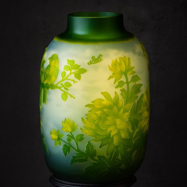 Signed Galle Cameo Glass Vase - Handcrafted Art Nouveau Vintage Gift 34cm Antique French Collectible