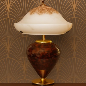 Elegant 1930s Art Deco Opaline Glass Table Lamp - Vintage Luxurious Unique Piece