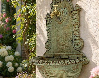 Évier de jardin vintage en fonte « VERONA » – Lavabo mural avec robinet en laiton