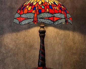 22インチ トンボ、ティファニーランプ、ステンドグラスランプ、デスク