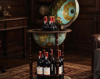 Globusförmiger Barschrank auf Rollen – Mehrfarbiger Weinständer mit Ablage, Vintage