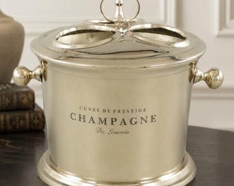 Lyxig vintage förnicklad champagnekylare stor vinkylare fransk stil Sektkühler elegant barberedning ishinkdekor