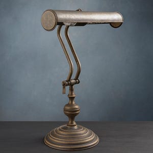 Antique Brass Banker's Lamp: Patinated Art Deco Desk Light for Study, Library, or Workspace Unique Vintage Gift