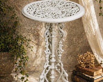 Vintage Cast Iron Garden Table – Ornate Outdoor Bistro Coffee Table for Patio or Balcony