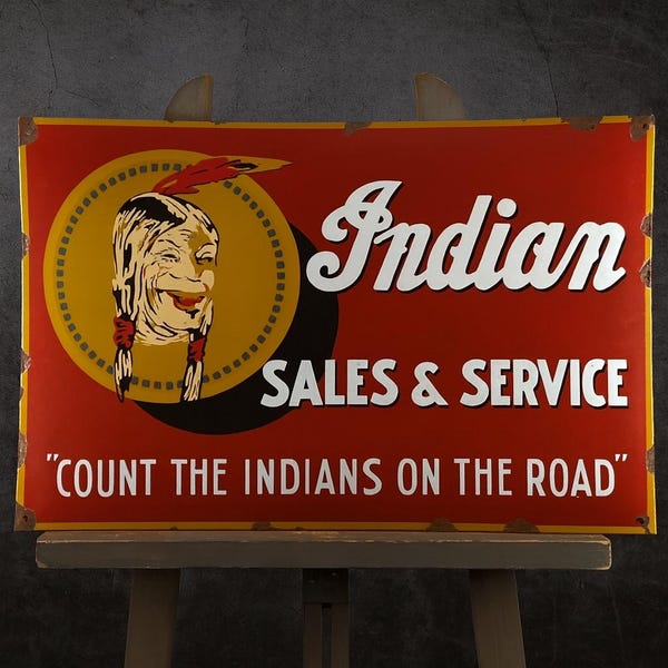 Gran cartel esmaltado de motocicleta india de los años 70 - Arte mural vintage de 60 x 40 cm - Decoración retro para garaje - Regalo