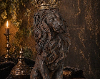 Majestuosa escultura de león renacentista: pieza decorativa de estilo antiguo y vintage para el hogar.