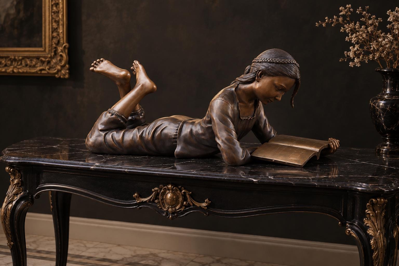 Girl Reading a Book Bronze Statue - Etsy