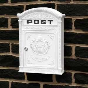 Buzón de pared blanco estilo antiguo con cerradura - Buzón nostálgico de 44 cm para bodas y hogares, ideal como regalo de boda o para decorar la oficina.