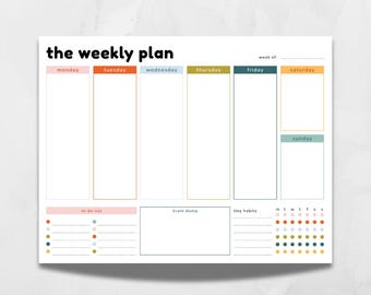 Planificador semanal minimalista imprimible / Organizador sin fecha (Descarga PDF tamaño carta y A4)