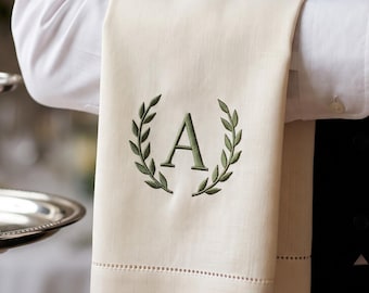 Serviette de service en lin monogrammée personnalisée, torchon de bar délavé à la pierre, serviette de serveur pour mariage