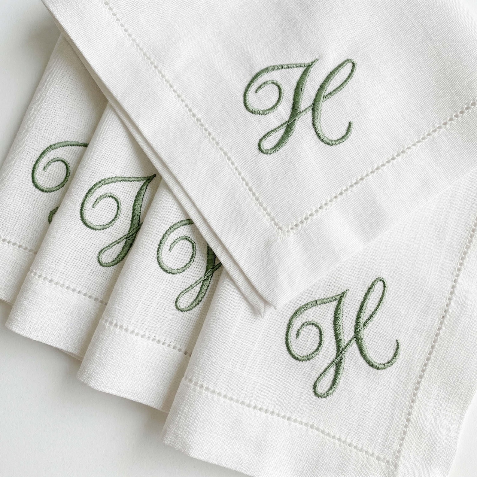 Monogrammed Linen Napkins, Custom Embroidered Initial Cloth