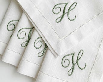 Serviettes en lin monogrammées, nappes brodées avec initiales personnalisées, décoration de luxe pour dîner de mariage
