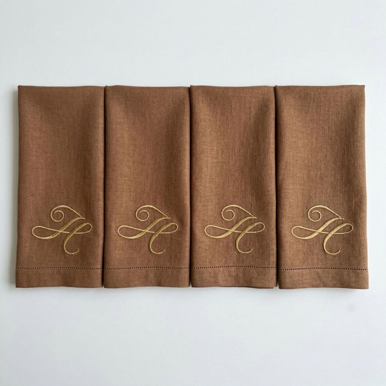 Embroidered napkins featuring elegant monogrammed linen, luxury linen napkins, personalized napkins with initial napkin design, cloth dinner napkins perfect as wedding gift, custom linen napkins, customized napkins, monogrammed napkins, linen dinner napkins, wedding napkins, monogram napkins