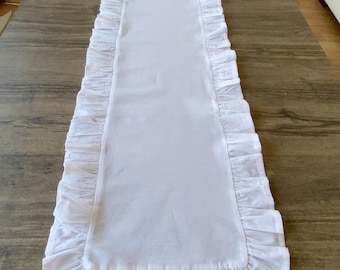 Ruffled Linen Table Runner, White Table decor, French Table Runner, Wedding Runner, Boho Table Runner, Elegant Runner