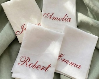 Wedding Monogrammed Napkins, Embroidered Name Linen Dinner Napkins, Personalized Wedding Napkins, Custom Cloth Napkins, Bridal Shower Gift