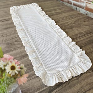 Table Runner Linen Cotton Striped Ruffled Beige Farmhouse Dining Room Kitchen Wedding Decor Custom Handmade Fall Linens