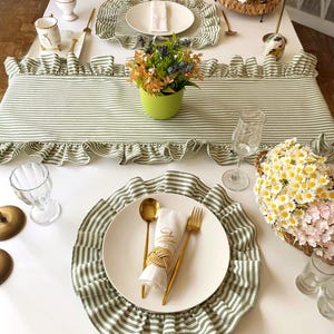 Elegant table setting featuring custom table runner and matching placemats, ideal for wedding receptions and formal dining occasions.