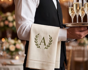 Monogrammed Linen Hand Towel, Custom Embroidered Hemstitch Decor, Stonewashed Guest Bath Gift