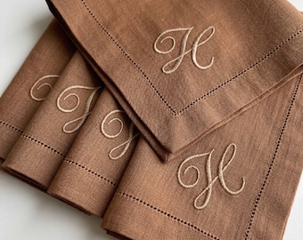 Serviettes en lin brodées, serviettes monogrammées pour mariage, serviettes de Noël