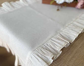 Custom Ruffle Linen Table Runner, French Farmhouse Wedding Decor
