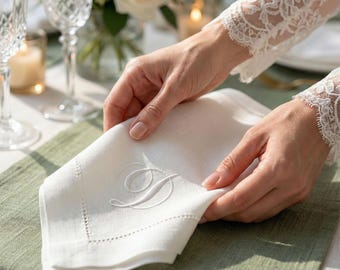 Custom Embroidered Linen Napkins, Personalized Wedding Decor