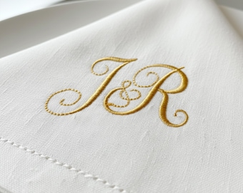 Monogram Embroidered Linen Napkins, Personalized Dinner Napkin