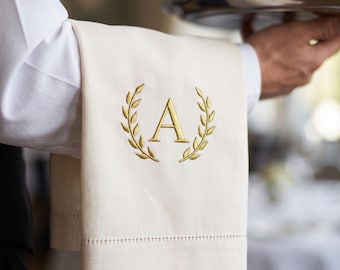 Custom Monogrammed Linen Server Towel, Stonewashed Bar Entertaining Cloth, Wedding Champagne Towel
