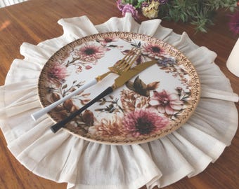Linen Placemats Set of 4 or 6 – Round Natural Placemats – Custom Washable Wedding Placemats – Rustic Table Decor