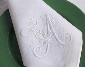 Embroidered Linen Dinner Napkins, Monogrammed Cloth Napkins, Wedding Gift