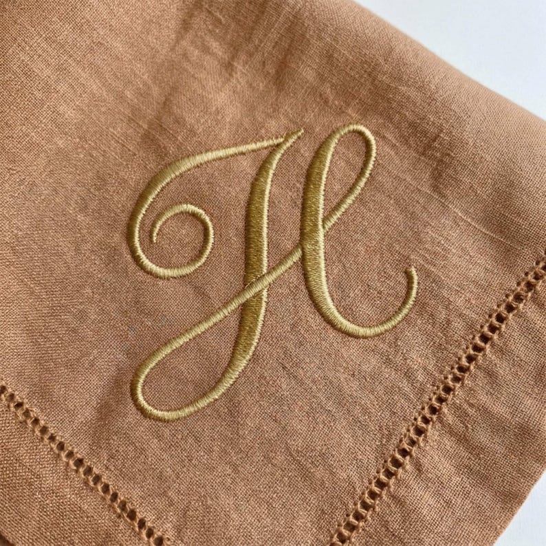 Embroidered napkins featuring elegant monogrammed linen, luxury linen napkins, personalized napkins with initial napkin design, cloth dinner napkins perfect as wedding gift, custom linen napkins, customized napkins, monogrammed napkins, linen dinner napkins, wedding napkins, monogram napkins