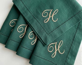 Serviettes de table en lin monogrammées, décoration de mariage personnalisée, ensemble de serviettes à volants en gros