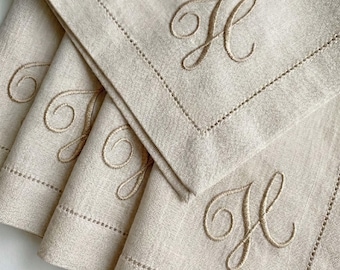 Embroidered Linen Napkins, Monogrammed Wedding Dinner Decor