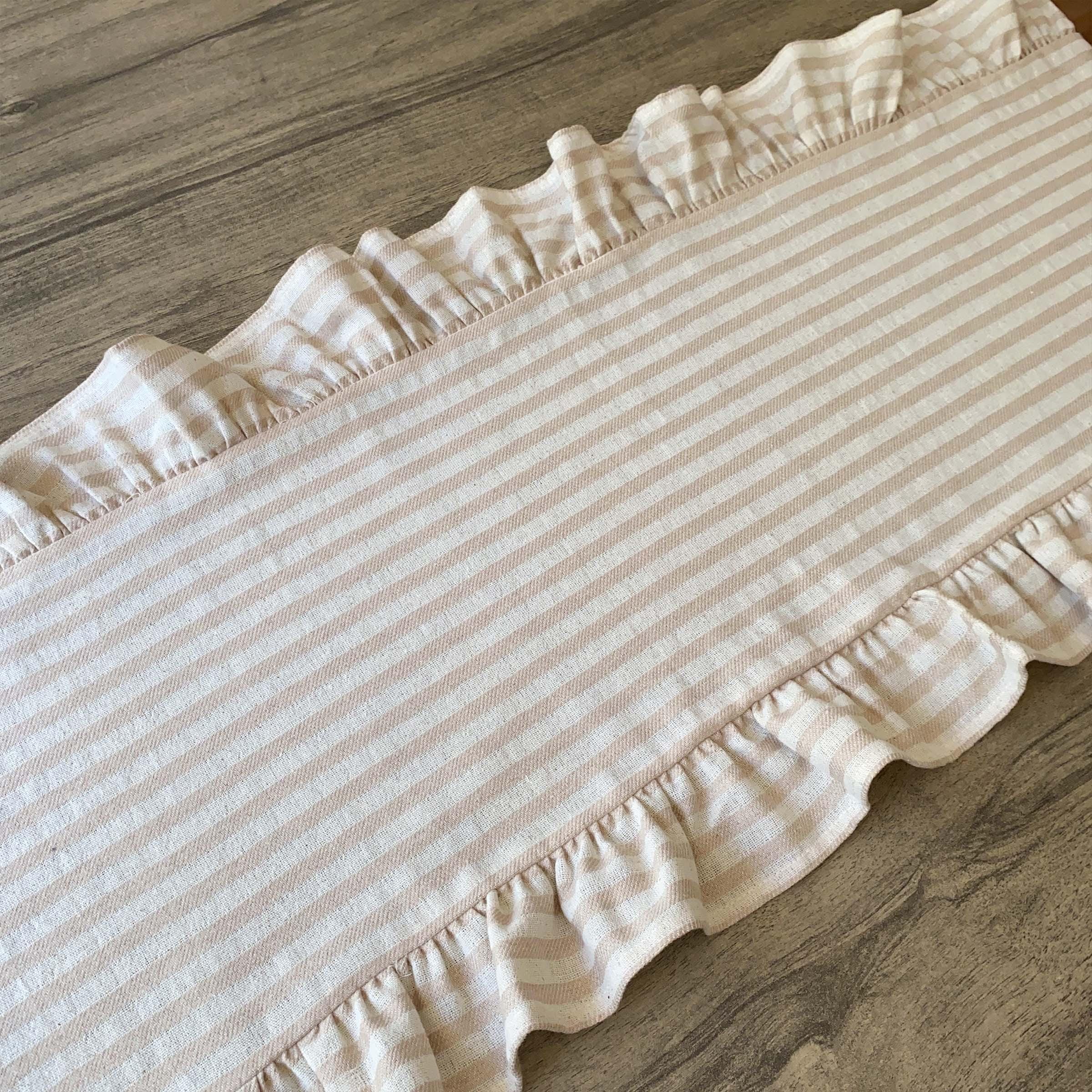 Linen Ruffle Table Runner Striped Beige Linen Table Runner With Ruffle Custom Kitchen Dining ...