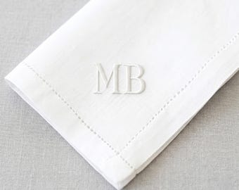 Mens Classic Embroidered Monogram Linen Handkerchief, Wedding Handkerchief or Pocket Square, Groomsmen Gifts,Father of Bride or Groom