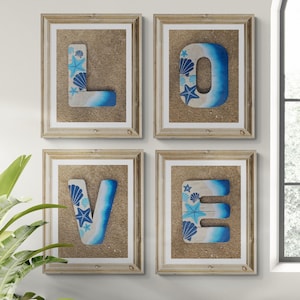 Ocean alphabet Printable set of 4, LOVE coastal Prints, Ocean alphabet poster,baby gift,kids room wall decor,nursery wall art,playroom decor