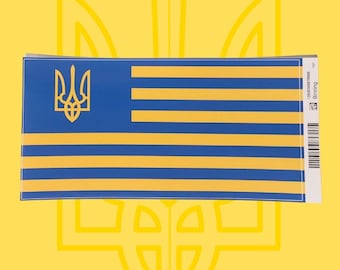 USA Ukraine flag bumper sticker 7.5" x 3.75"
