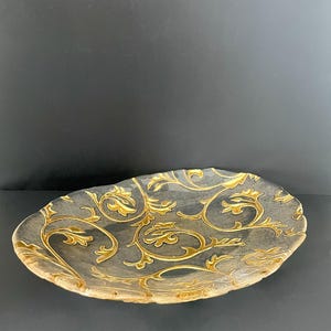 Vintage IVV Italian Oval Centerpiece – Handcrafted Gold-Plated Glass Bowl – Elegant Mid Century Table Decor – Made in Italy